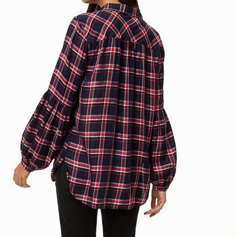 LOFT Plaid Blouson Sleeve Tunic